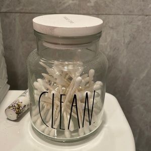 Small used Rae Dunn cotton swab jar (cotton swabs not included)
